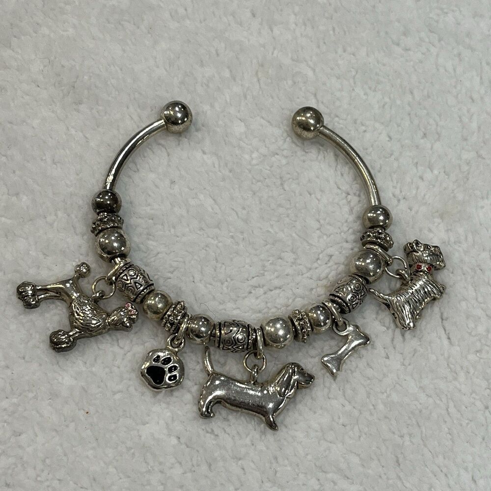 Vintage BEST Jewelry Co Puppy Dog Charm Bangle Bracelet Poodle Yorkie Dachshund
